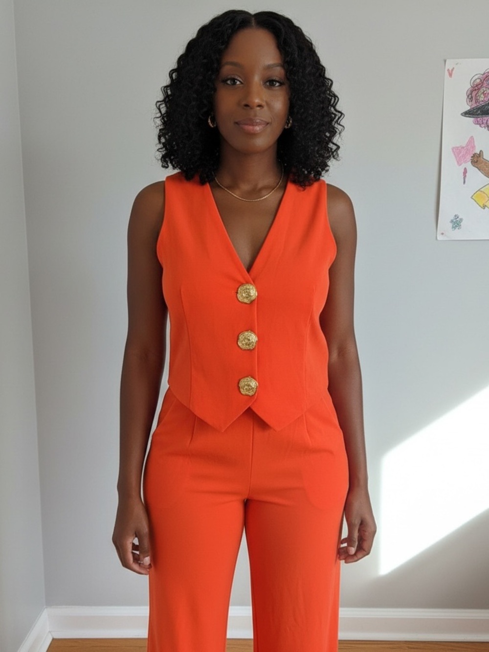 Structured Orange Blouse/Vest & Pants Set